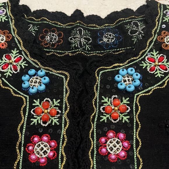 Berek Vintage Knit Floral Beaded Bolero Cardigan Cropped Women’s Large Black - Picture 5 of 16
